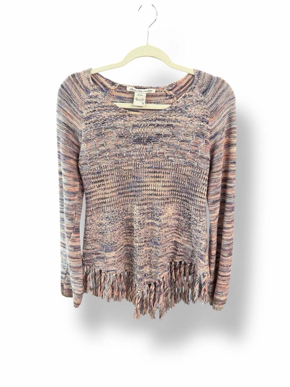 American Rag Cie Marled Knit Fringe Hem Handkerchief Sweater Size S